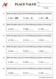 3 digit Place value Worksheet