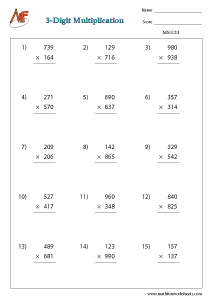 Number Multiplication - Vertical Method - Math Fun Worksheets