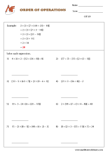 order of operations pre algebra free printable worksheets