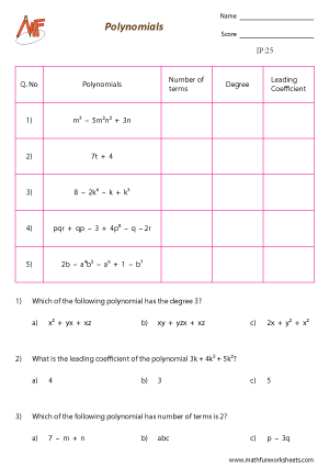 Identifying Polynomials Worksheets