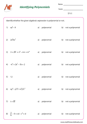 Identifying Polynomials Worksheets