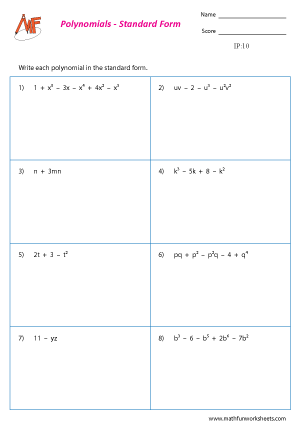 Identifying Polynomials Worksheets