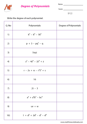 Identifying Polynomials Worksheets