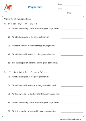 Identifying Polynomials Worksheets