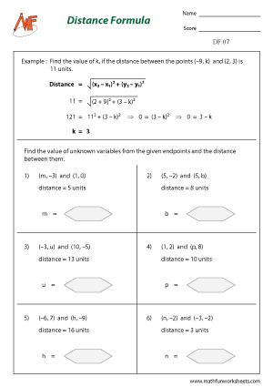 Distance Worksheets