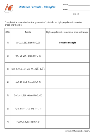 Distance Worksheets