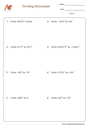 Dividing Polynomials Worksheets