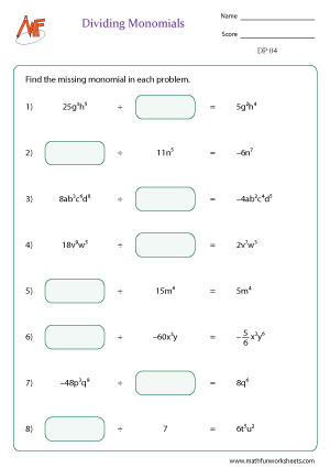 Dividing Polynomials Worksheets