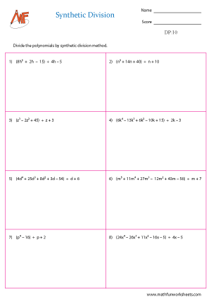 Dividing Polynomials Worksheets