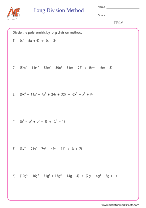 Dividing Polynomials Worksheets