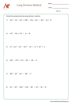 Dividing Polynomials Worksheets