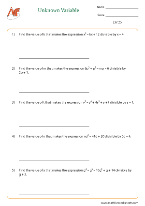 Dividing Polynomials Worksheets