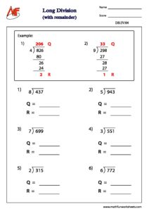 Long Division – With Remainder