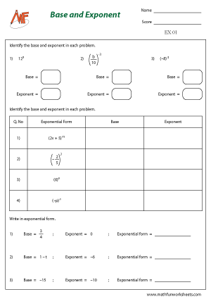 Exponents Worksheets