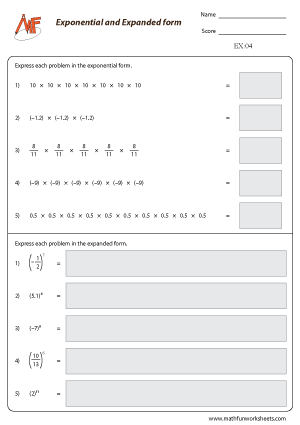 Exponents Worksheets