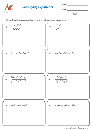 exponents problem solving worksheets