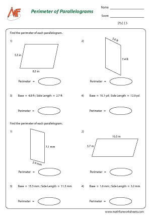 Parallelogram Worksheets