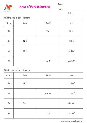 Parallelogram Worksheets