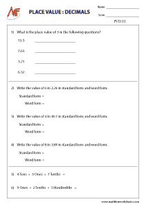 Place Value For Decimals