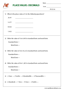 Place Value For Decimals