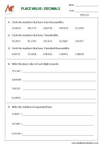 Place Value For Decimals