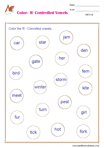 R Controlled Vowel Worksheets