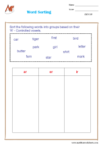 R Controlled Vowel Worksheets