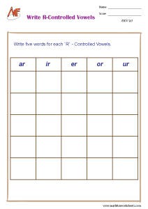 R Controlled Vowel Worksheets